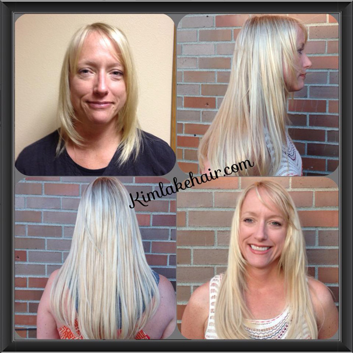 Jamie's hair extensions before and after picture.
