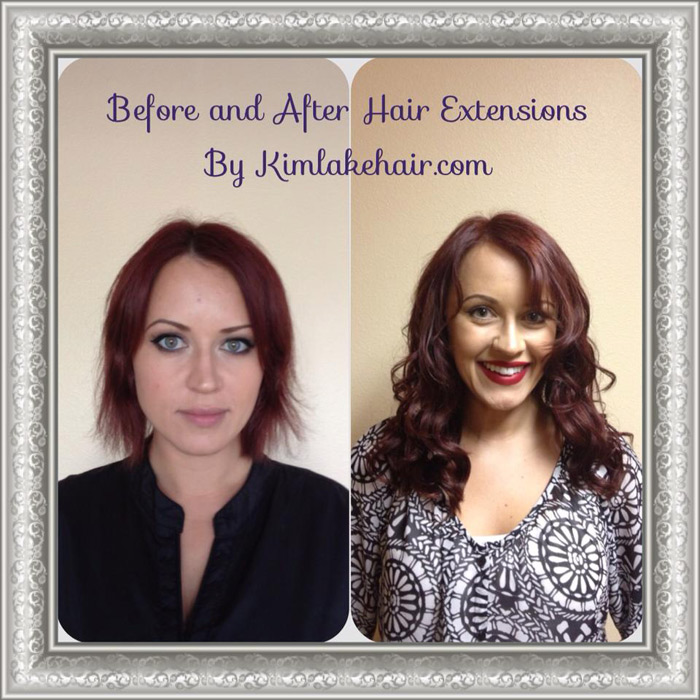 Hair extensions before and after picture.