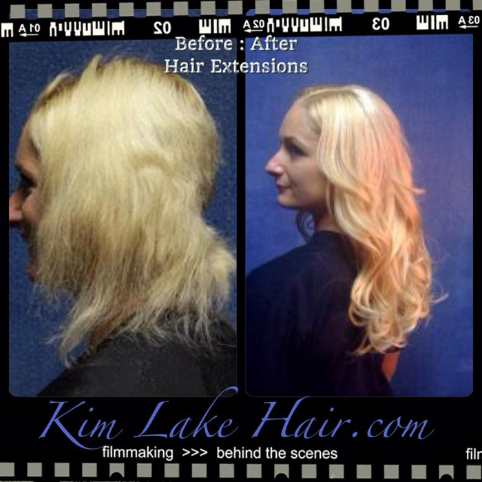 Hair extensions before and after picture.
