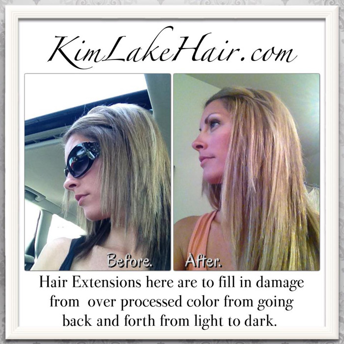 Hair extensions before and after picture.